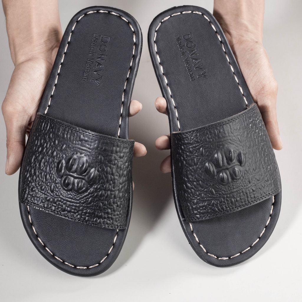 Dép nam quai ngang da bò in vân gù cá sấu S1