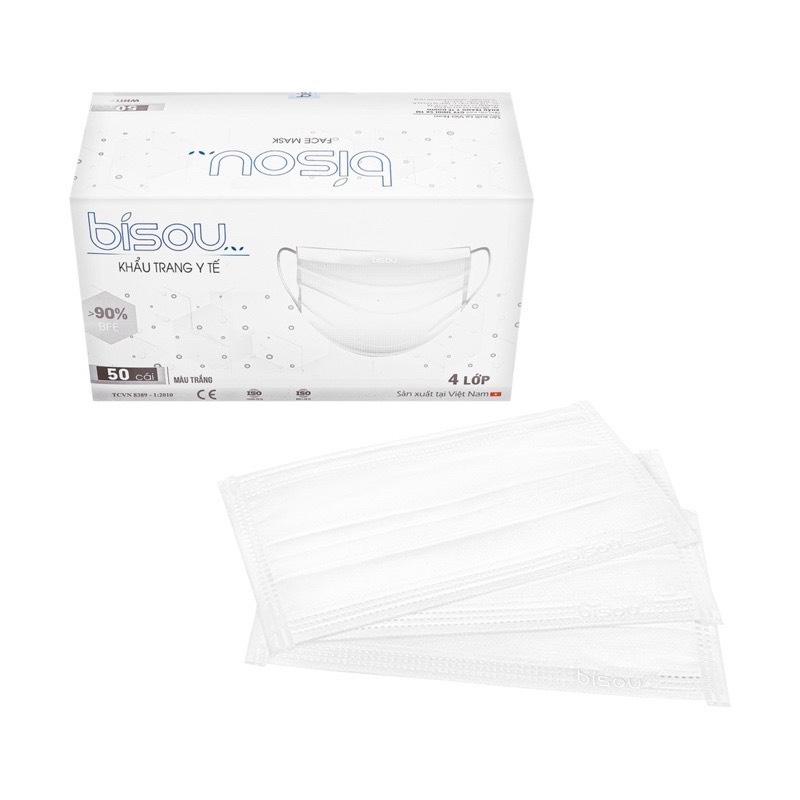 Khẩu trang y tế Bisou xanh Trắng hộp 50 cái kháng khuẩn