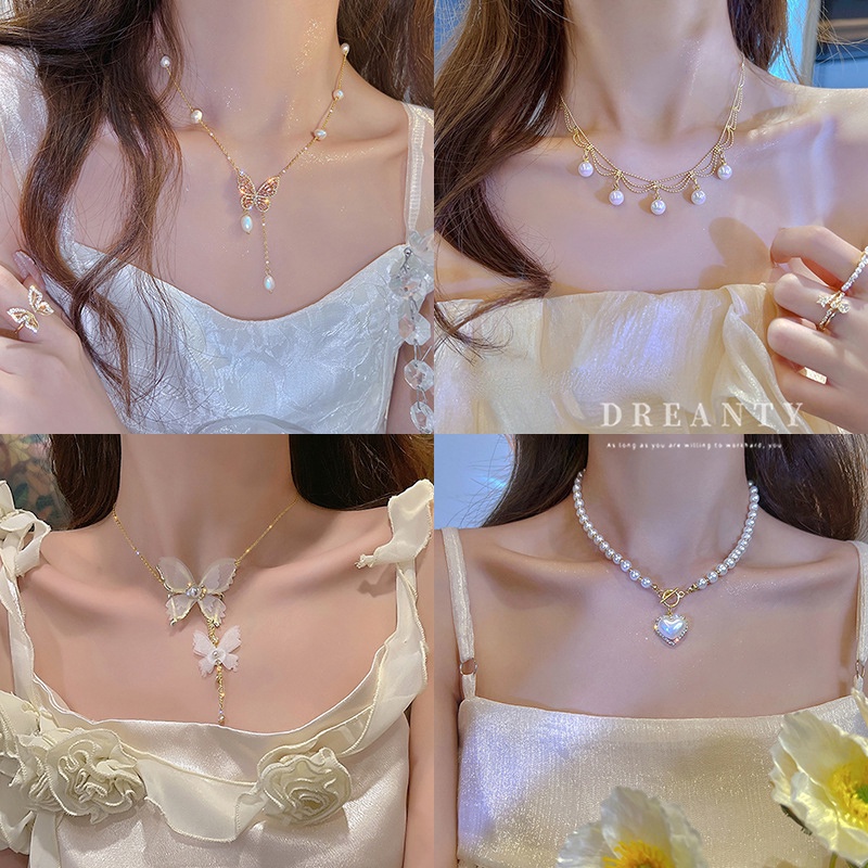 Dây Chuyền Mặt Hình Bướm Đính Ngọc Trai Thời Trang Dành Cho Nữ