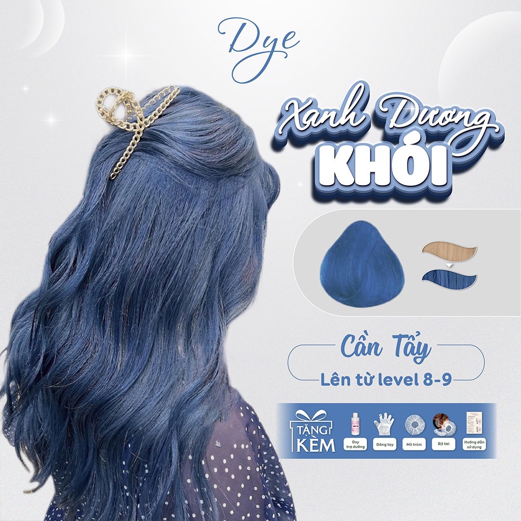 Thuốc nhuộm tóc, thuốc nhuộm tóc XANH DƯƠNG KHÓI, DYE HAIR, tặng kèm oxy trợ dưỡng và bao tay