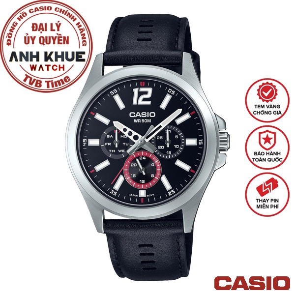 Đồng hồ nam dây da Casio Standard chính hãng Anh Khuê MTP-E350L-1BVDF (40mm)