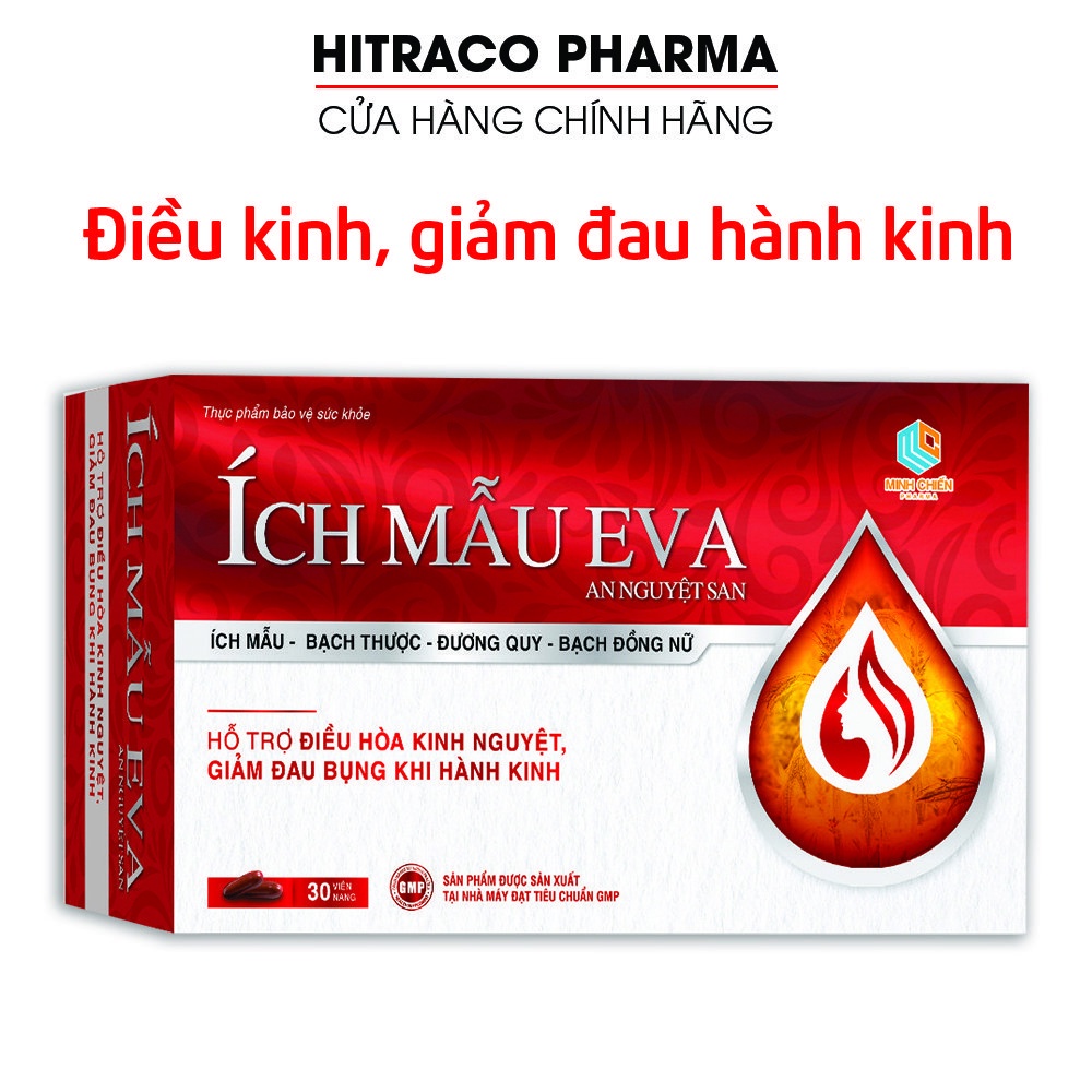 Viên uống Ích Mẫu Eva An Nguyệt San giảm đau bụng khi hành kinh, rối loạn kinh nguyệt - Hộp 30 viên ( ích mẫu Eva )