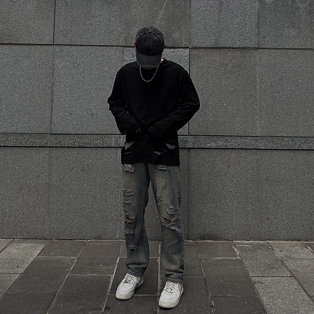 Áo thun rách - mix  trong cùng Hoodie - Bomber - Sweater