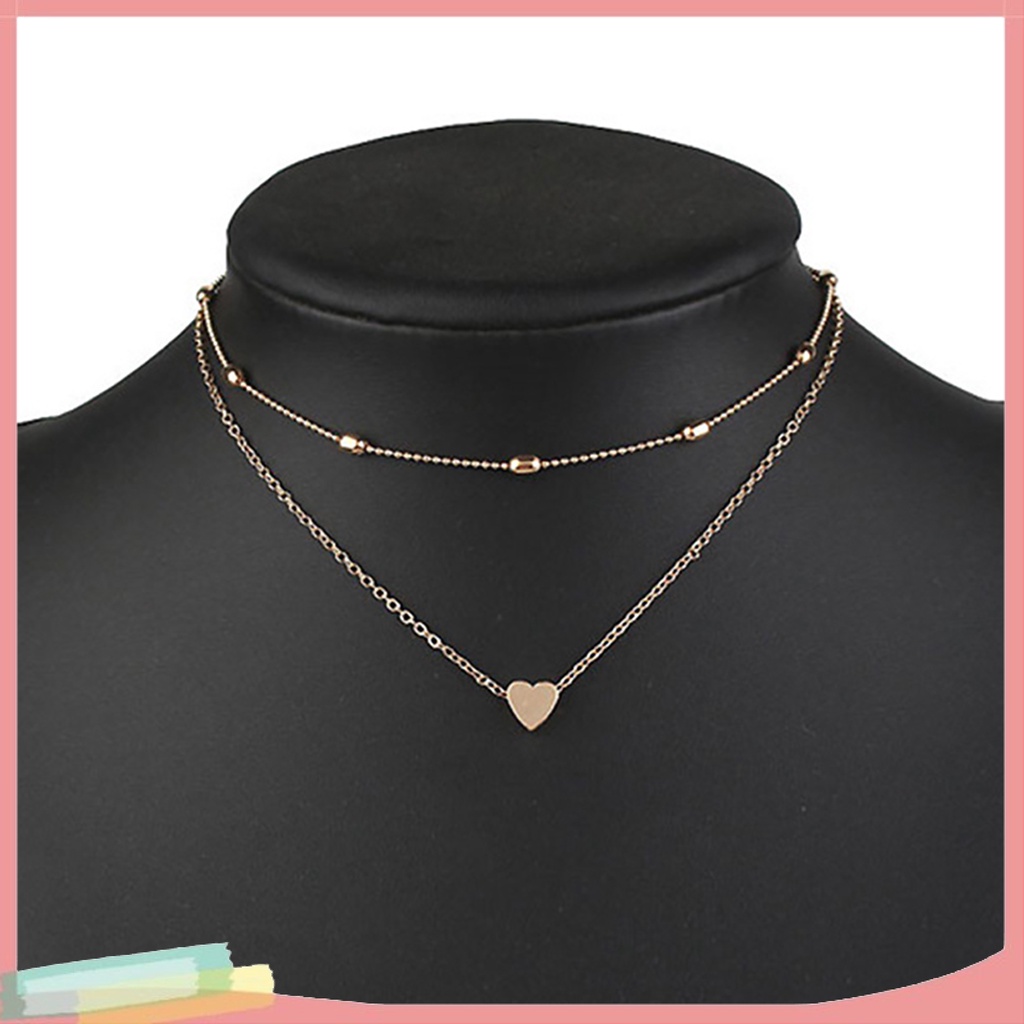 Dây Chuyền Hợp Kim Nhiều Lớp Trang Trí Hạt Và Trái Tim Xinh Xắn Dành Cho Nữ