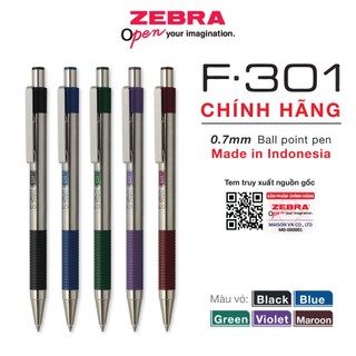 Viết bi bấm kim loại f301 0.7mm zebra - nhật - mực xanh