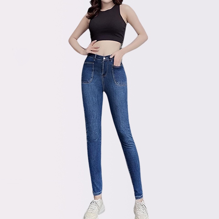 Quần jeans skinny cạp cao 1 cúc dài 98cm  - quần bò lưng siêu cao co giãn