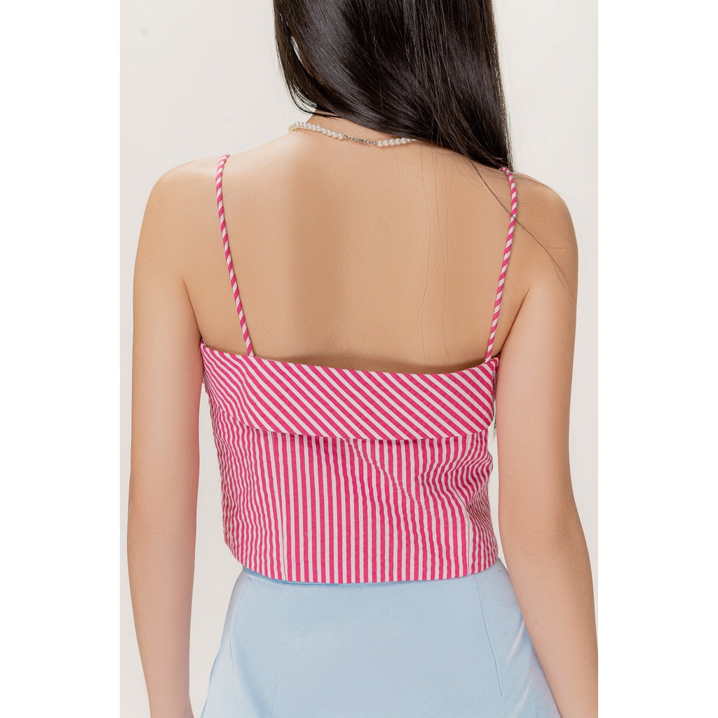 LIBÉ - Áo hai dây kiểu corset kẻ sọc hồng đính hạt