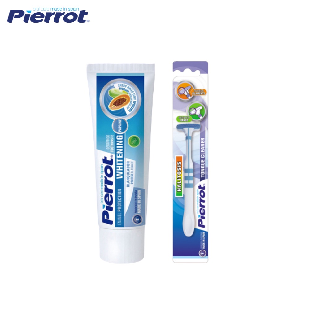 Bộ Đôi Trắng Răng Thơm Miệng PIERROT Kem Đánh Răng Làm Trắng 75ml Và Dụng Cụ Làm Sạch Lưỡi