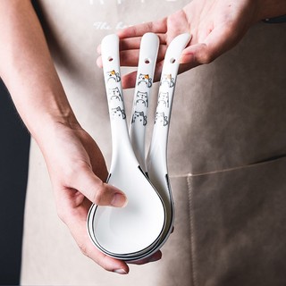 Thìa súp lớn sáng tạo Bộ đồ ăn thìa súp kiểu Nhật thìa cơm lớn thìa gốm gia dụng thìa cán dài thìa sứ nhỏ thìa