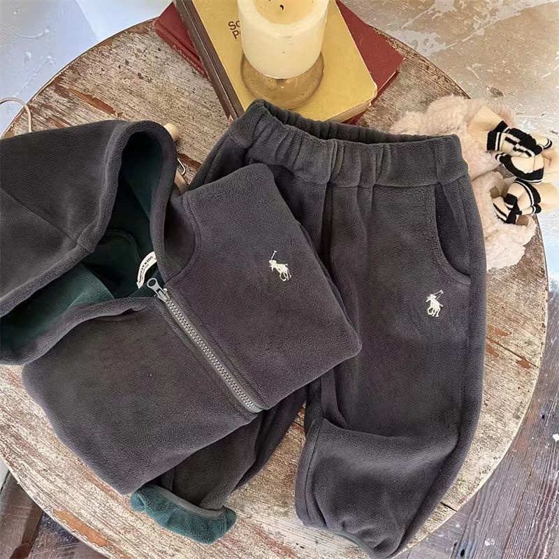 Set Đồ Thể Thao Hai Lớp Lót Lông Cừu Giữ Ấm Mùa Thu Đông Phong Cách Mới Cho Bé Trai Và Bé Gái