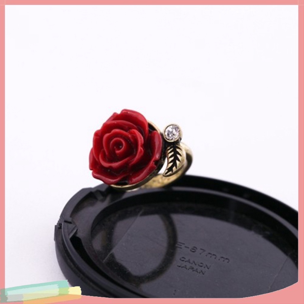 Nhẫn hợp kim mạ bạc trang trí hoa hồng đính đá xinh xắn cho nữ