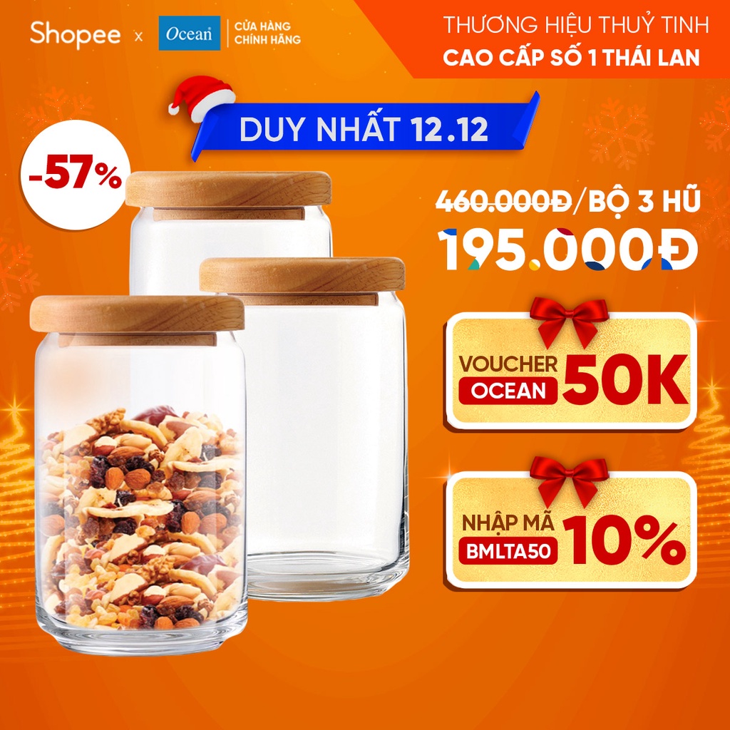 Bộ 3 hũ thủy tinh Pop Jar 750ml nắp gỗ