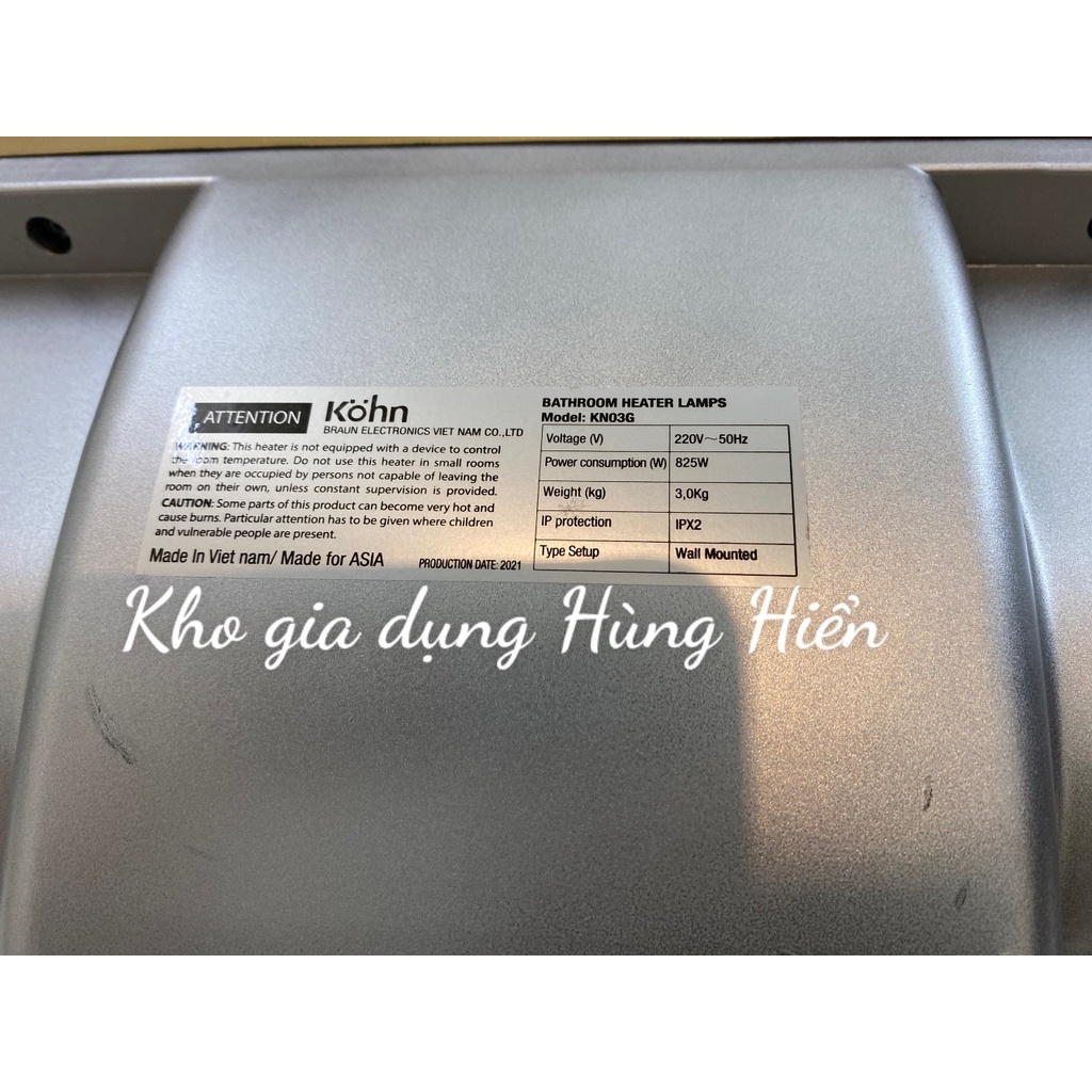 Đèn Sưởi Nhà Tắm Braun Kohn KN03G, 3 Bóng Vàng Chống Chói - HÀNG CHÍNH HÃNG - Bảo Hành 5 Năm