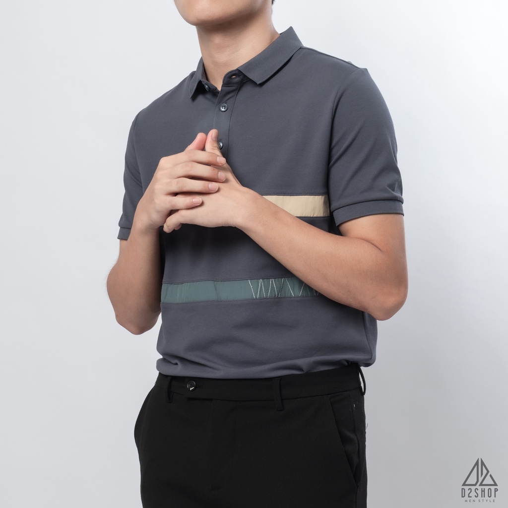 Áo thun polo nam D2shop, áo thun cổ bẻ nam phối sọc ngực , 3 màu