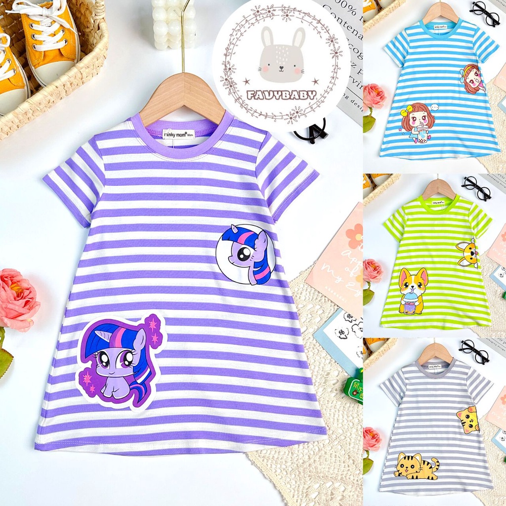 Váy Đầm Form Chữ A Cho Bé Gái MINKY MOM Chính Hãng Thun Lạnh Sọc Dệt Visco Hình in Cute Bé 0 1 2 3 4 5 Tuổi - Favybaby