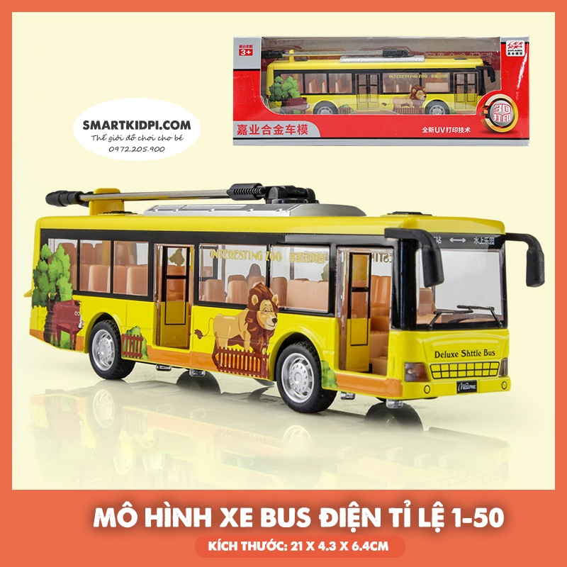 Mô hình đồ chơi xe bus điện tỉ lệ 1:50 hợp kim, ánh sáng, chạy đà