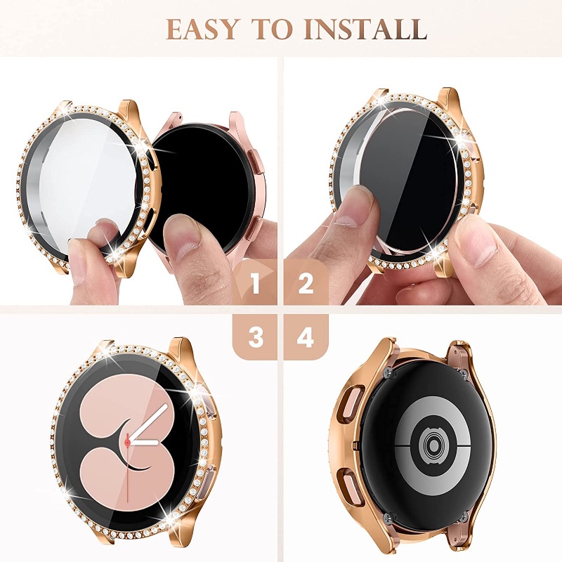 Ốp Bảo Vệ Mặt Đồng Hồ Bằng Nhựa PC Cứng Mạ Vàng Đính Kim Cương Cho samsung Galaxy watch 4 5 40mm / 44mm Kính