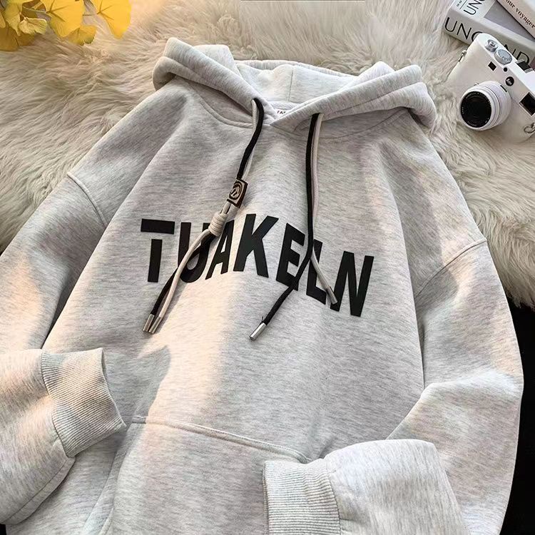 Áo Hoodie Dáng Rộng Lót Lông Cừu Dày Dặn Ấm Áp Thời Trang Thu Đông