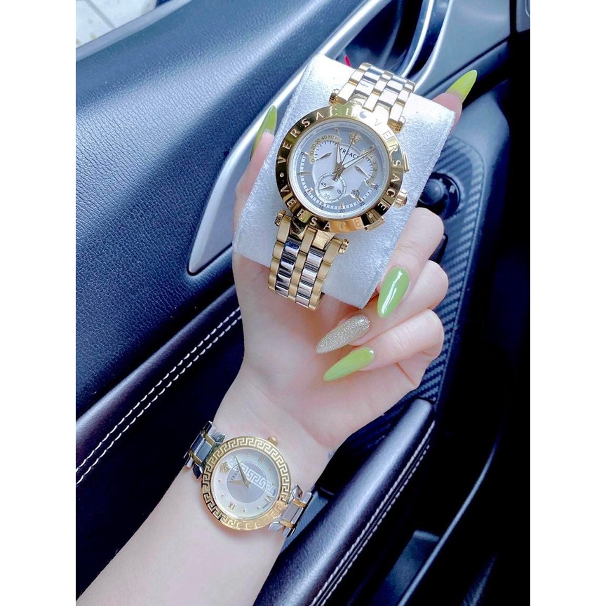 Cặp Đồng hồ nam nữ Versace ANALLOGUE DIAL MEN  dây thép demi Mặt trắng - Máy Swiss Quartz- Bảo Hành 24 Tháng