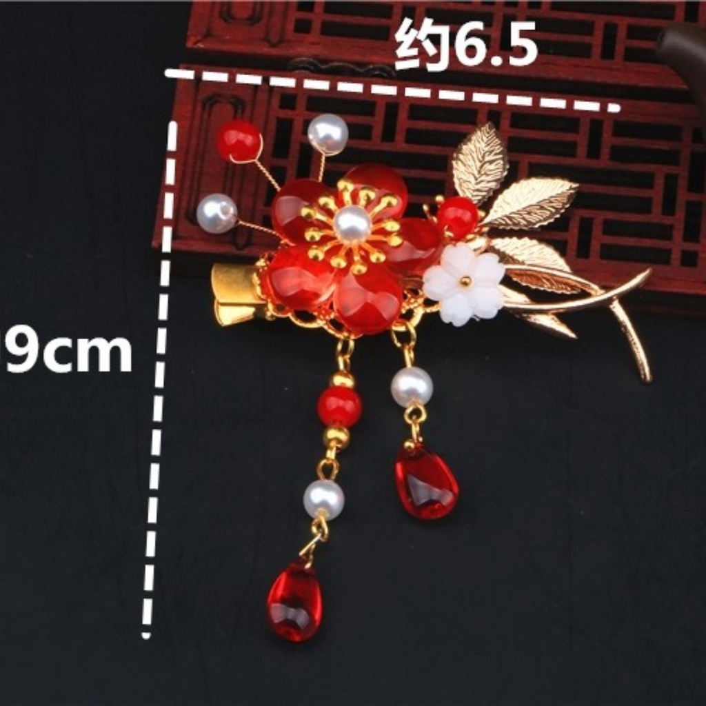 Kẹp tóc cổ trang tân nương phong cách màu đỏ