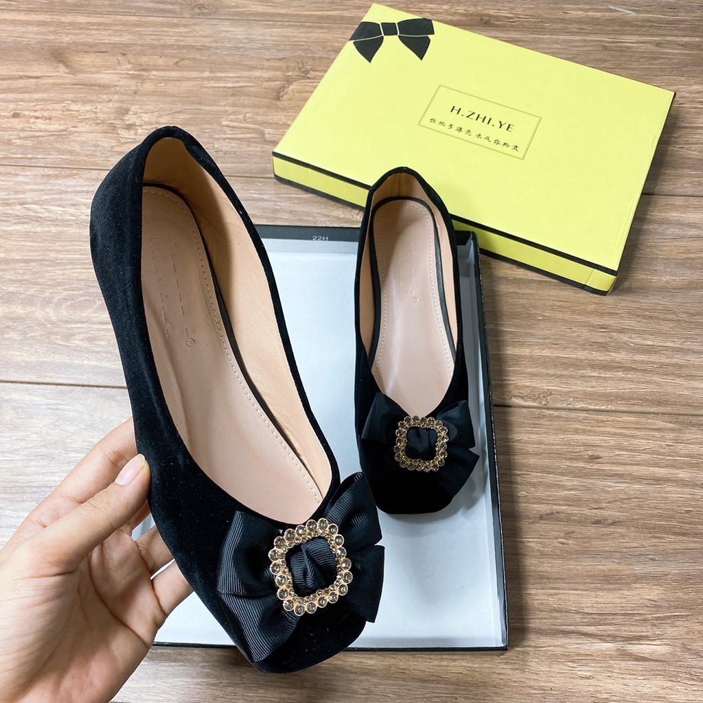 Giày hài bệt nữ mặt nơ vuông lên chân điệu đà mã k55