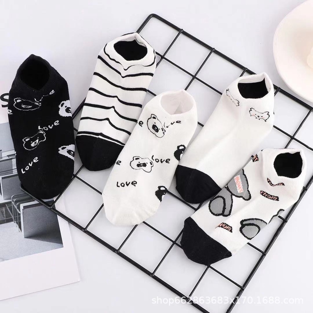Vớ Thể Thao Cổ Thuyền Tàng Hình In Họa Tiết Gấu Hoạt Hình Cho Nam & Nữ