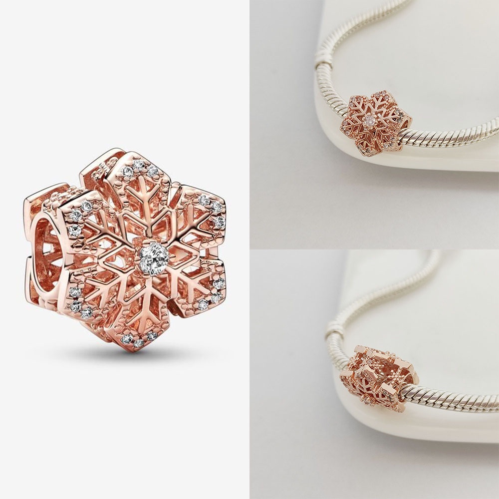 PANDORA Khuyên Tai Hoa Tuyết Lấp Lánh Mạ Bạc