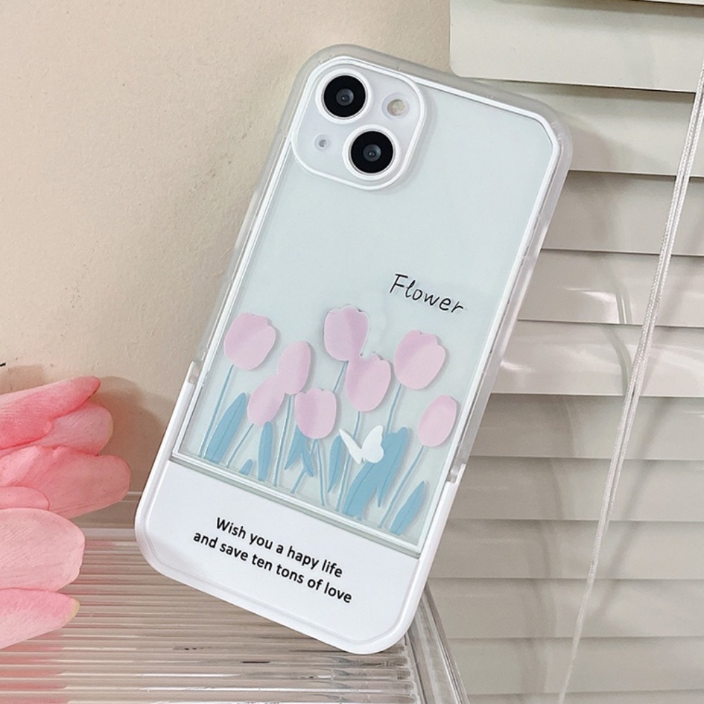 Ốp Điện Thoại TPU Mềm Tích Hợp Giá Đỡ Hình Hoa Tulip Cho IPhone 14 13 12 11 Pro Max XS XR 8 7 Plus