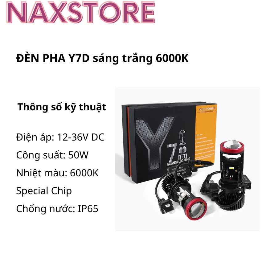 Đèn pha LED bi cầu Y7D Y8D cao cấp siêu sáng chân đèn H4 lắp cho ô tô và xe máy - Giá 1 chiếc