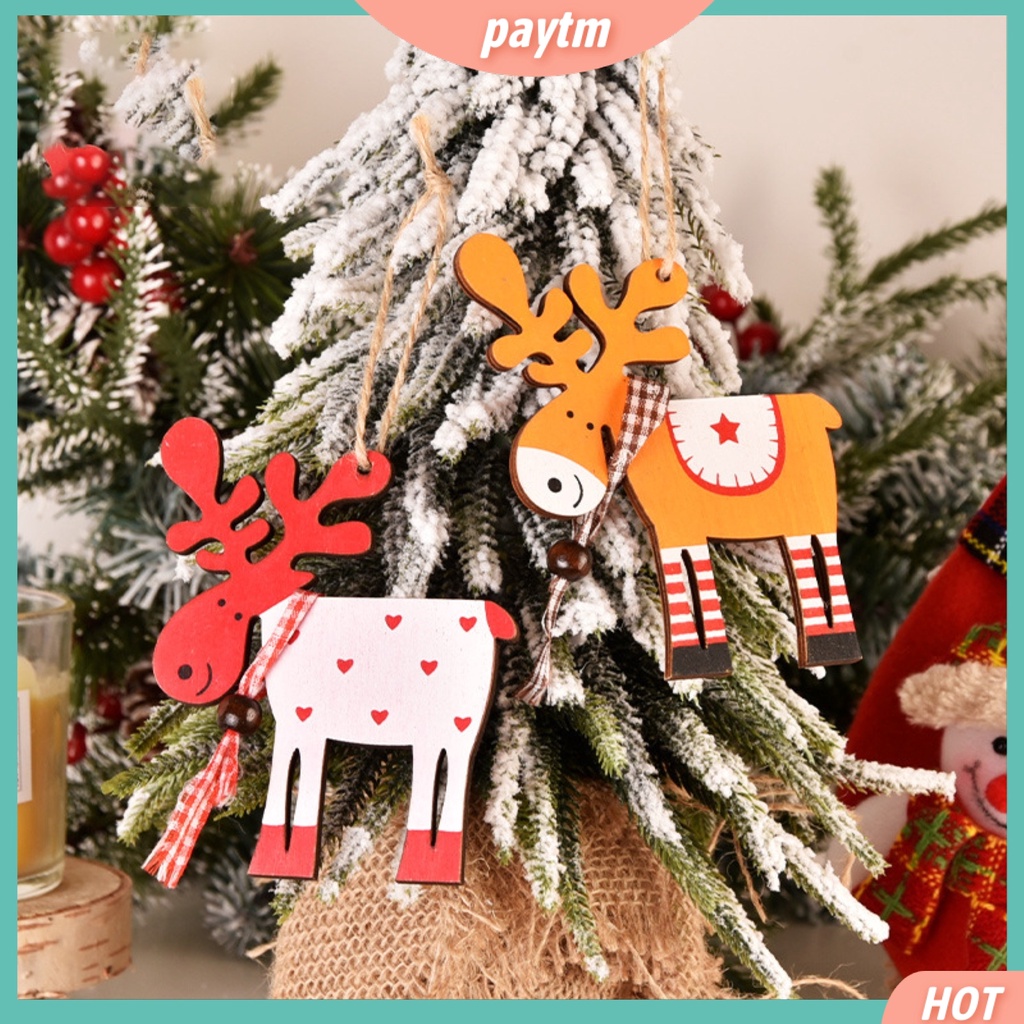 [PTM] Phụ Kiện Treo Trang Trí Cây Thông Giáng Sinh Bằng Gỗ Hình Tuần Lộc Nhiều Màu Dễ Thương