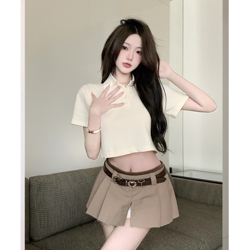 Áo Croptop Polo Nữ Madela Chất Cotton Co Giãn 4 Chiều, Croptop Ngắn Tay Cổ Trụ Form Rộng Đủ Size