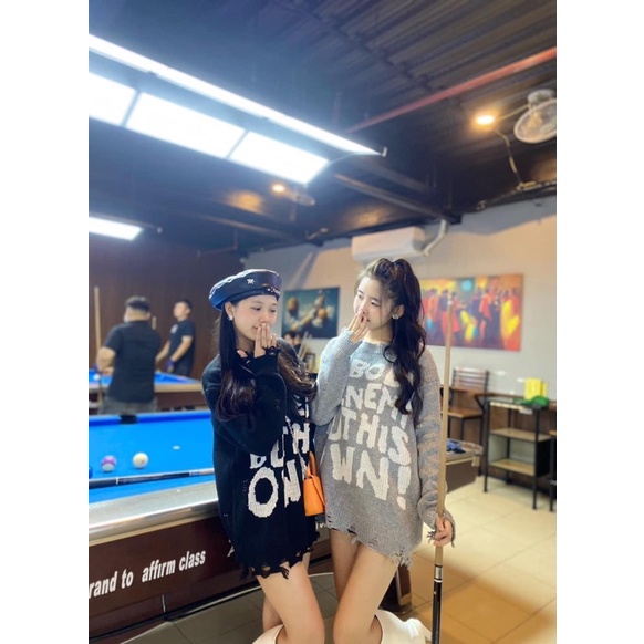 Áo len rách chữ giống Xiang💓🫶🏻kèm ảnh thật tui chụp á