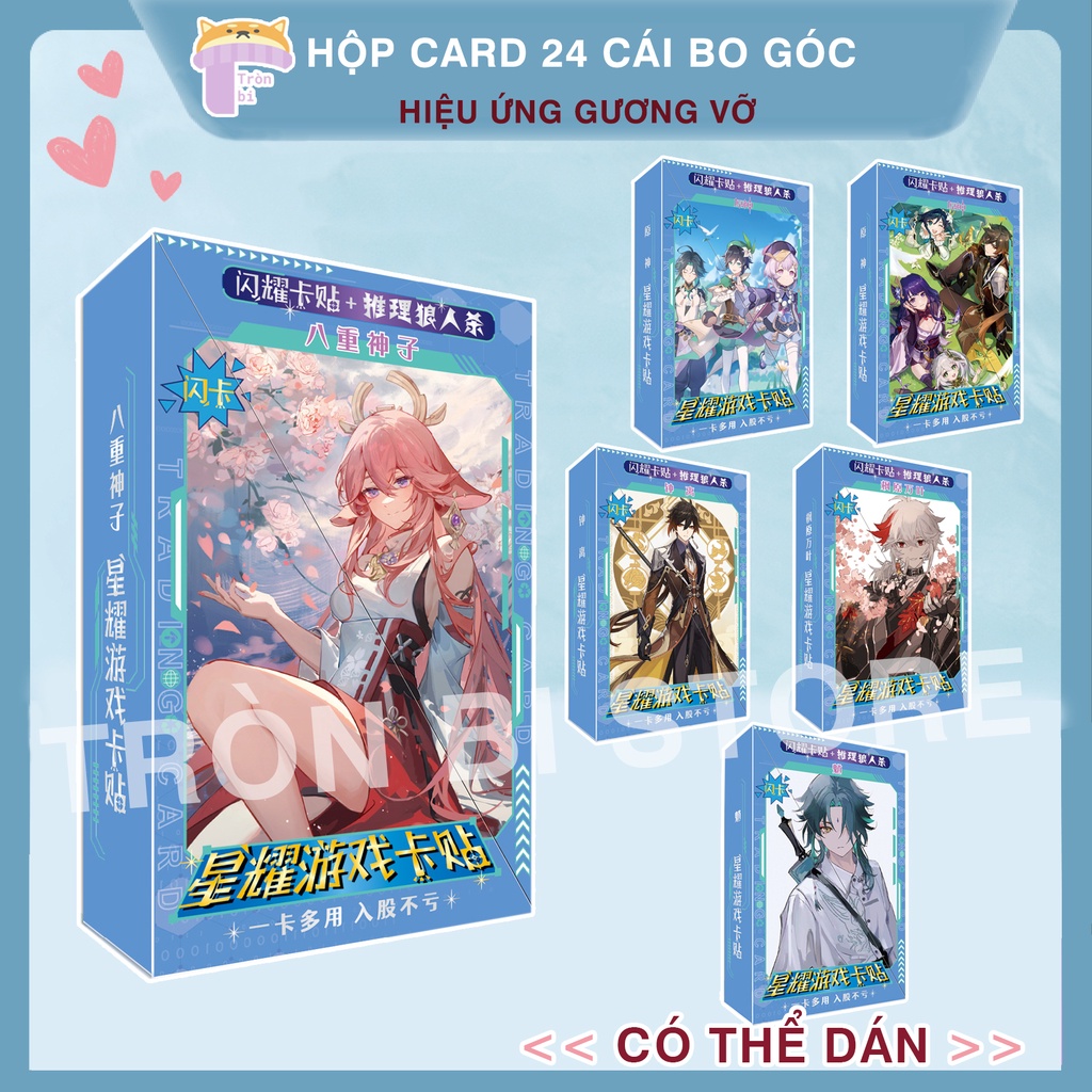Hộp card Genshin Impact 24 card bo góc hiệu ứng gương vỡ CÓ THỂ DÁN