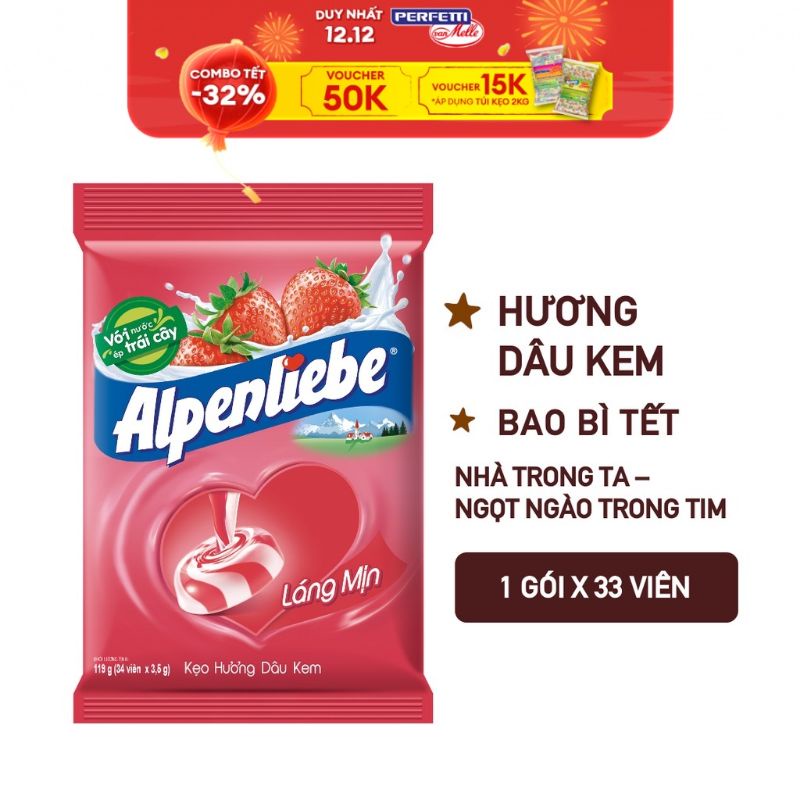 Kẹo Alpenliebe Tết 2023 Hương Dâu Kem gói nhỏ