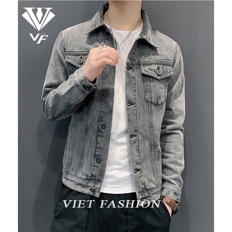 ÁO KHOÁC JEAN NAM CAO CẤP ĐEN IN THÊU CHỮ THỜI TRANG CHẤT LIÊU ĐẸP VIET FASHION