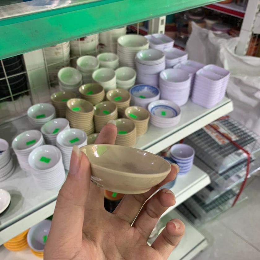 Chén chấm tương vàng kem - chén chấm tương hai ngăn - đĩa tương