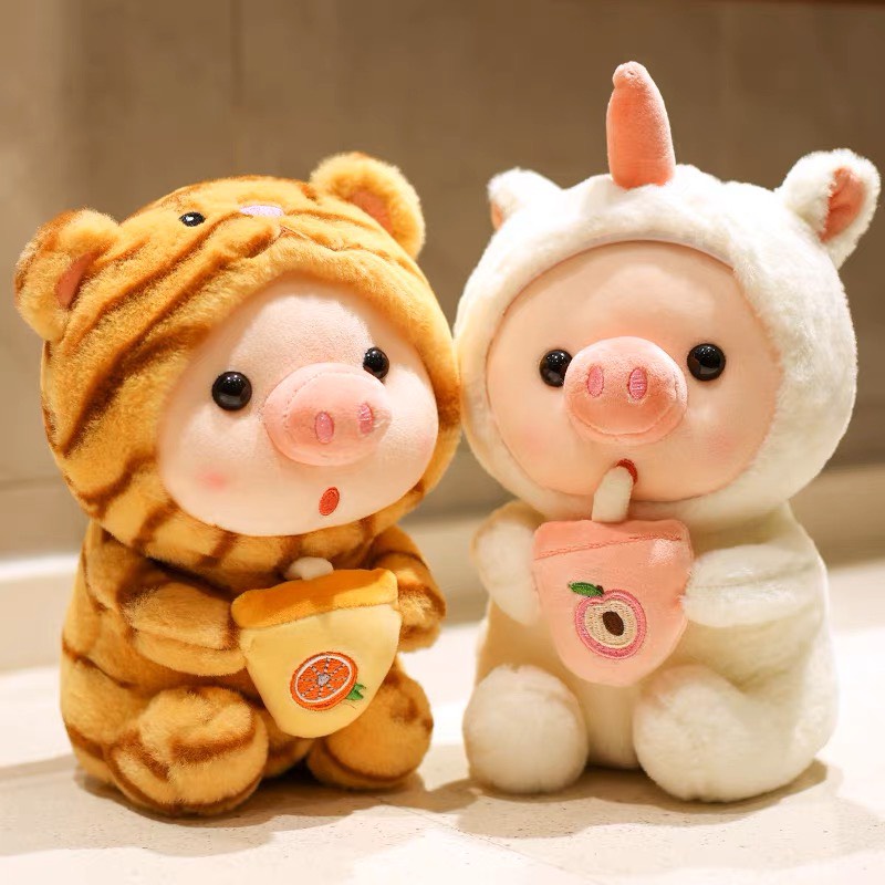 Gấu Bông - Heo Nhồi Bông Ôm Bình Trà Sữa 4 Màu Kích Thước 40cm - 50cm - Panda Store