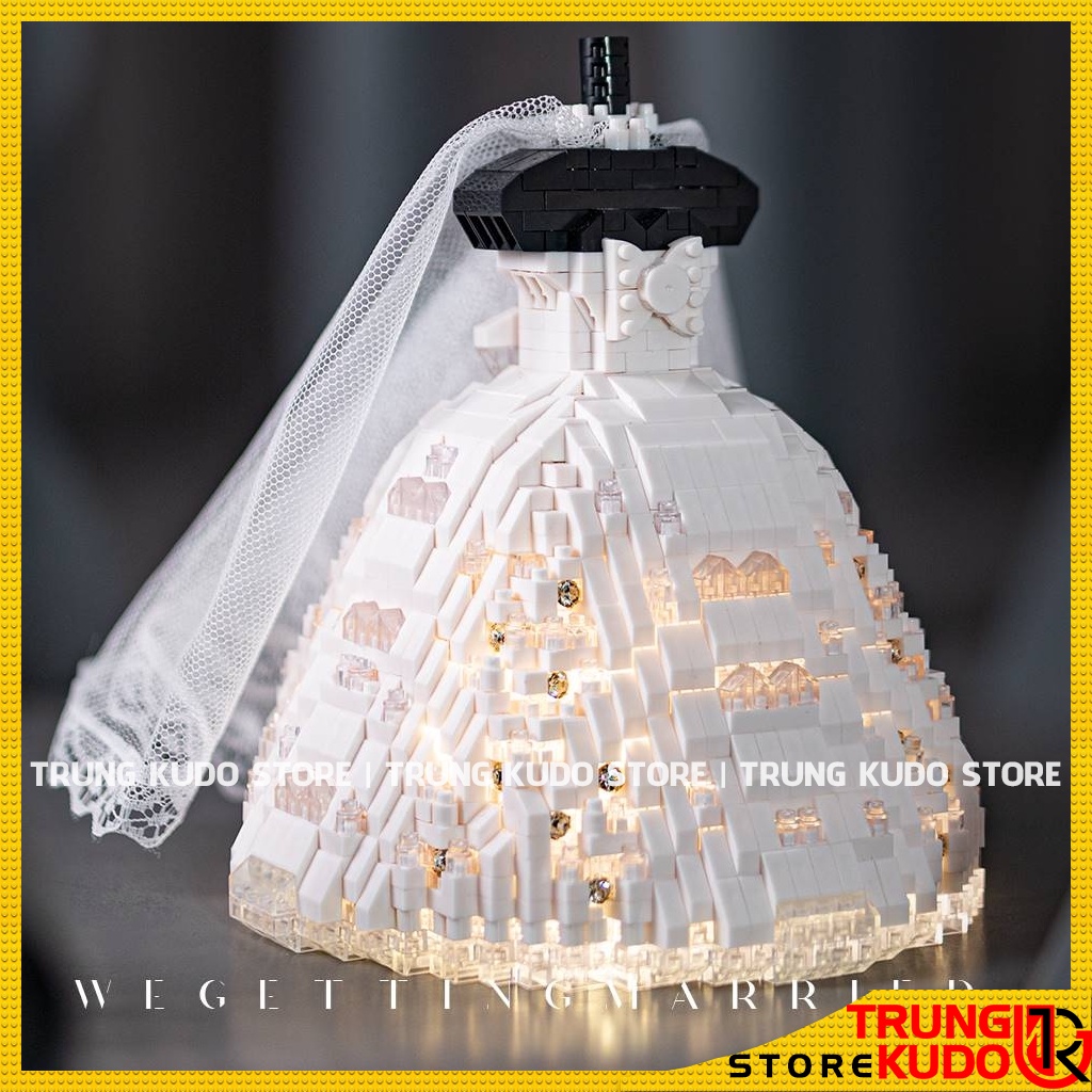 Mô hình Váy cưới vest chú rể đồ chơi lắp ghép wedding dress làm quà tặng đồ decor