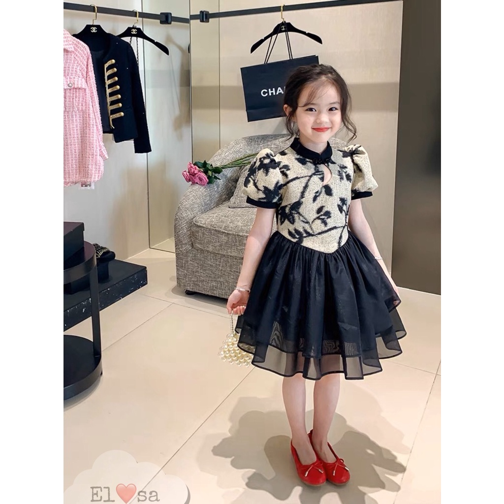 VÁY BÉ GÁI--   VÁY HOA CỔ TÀU +CHÂN VÁY 3 TẦNG