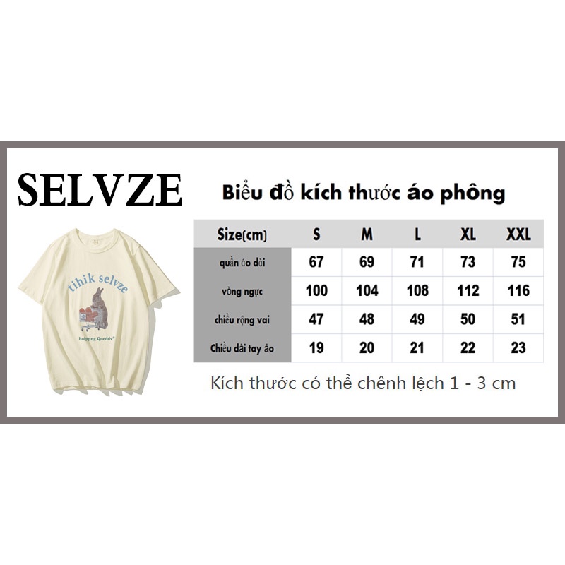 Áo thun SELVZE cotton tay ngắn dáng rộng in họa tiết thời trang cho nữ