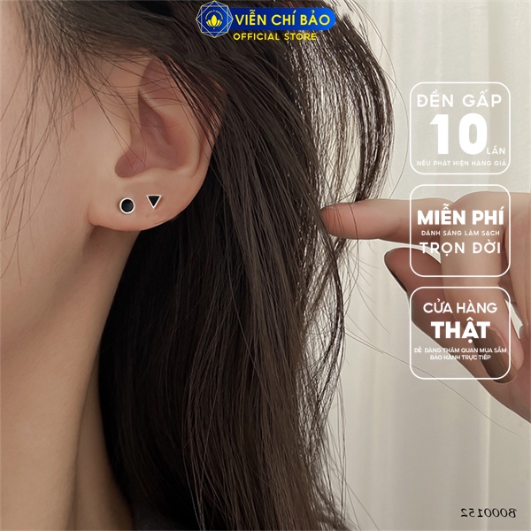 Bông tai tròn, tam giác đen chất liệu bạc Thái 925 thời trang phụ kiện trang sức Viễn Chí Bảo B000131 B000152