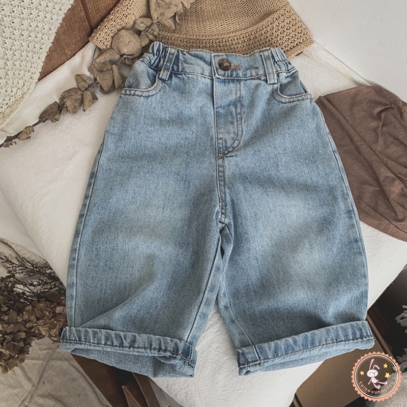 Quần Jean Ống Rộng Lưng Thun Thời Trang Hàn Quốc Cho Trẻ Em Gái