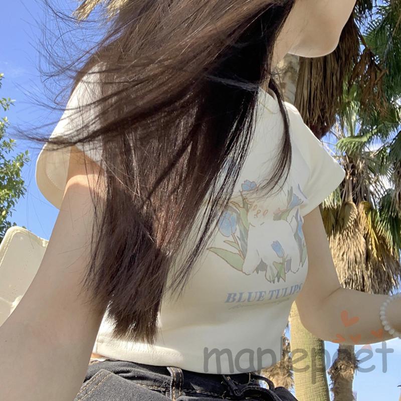 Áo Thun Croptop Ngắn Tay Form Ôm In Họa Tiết Quyến Rũ Cho Nữ