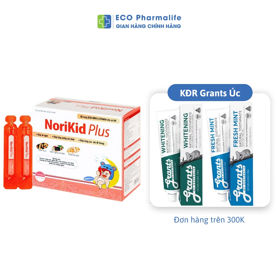 Siro Norikid Plus Hộp 20 ống - Giúp bé ăn ngon, tăng cường hấp thu và miễn dịch, ngăn ngừa táo bón