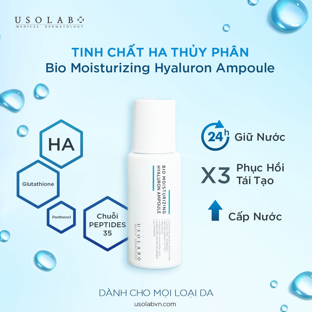 Serum HA Usolab Bio Moisturizing Hyaluron Ampoule - Tinh chất căng bóng HA thủy phân 50ml