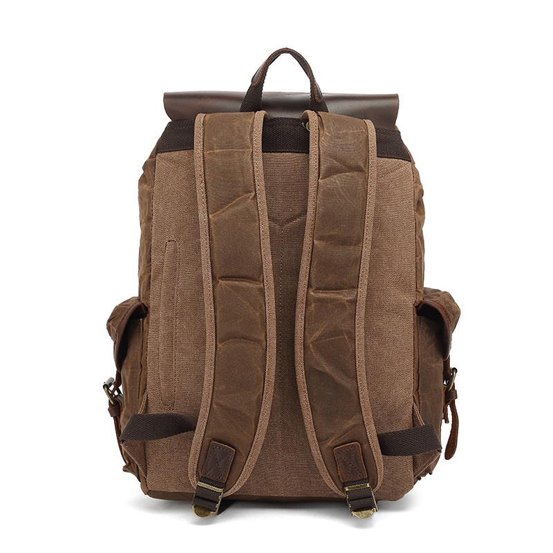 Balo canvas sáp, da thật, khoá đồng cao cấp