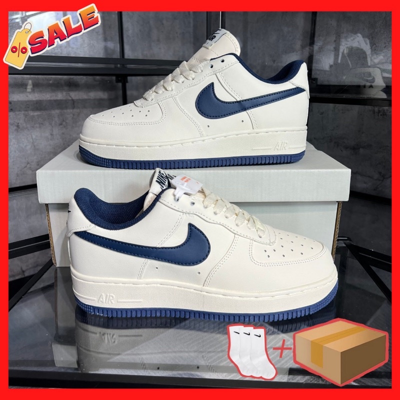 ⚡️FULL BOX⚡️Giày Af1 Trắng Kem Logo Xanh Navy Sc