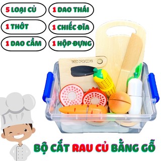 Bộ Đồ Chơi Cắt Ghép Rau Củ Bằng Gỗ Có Hộp Đựng