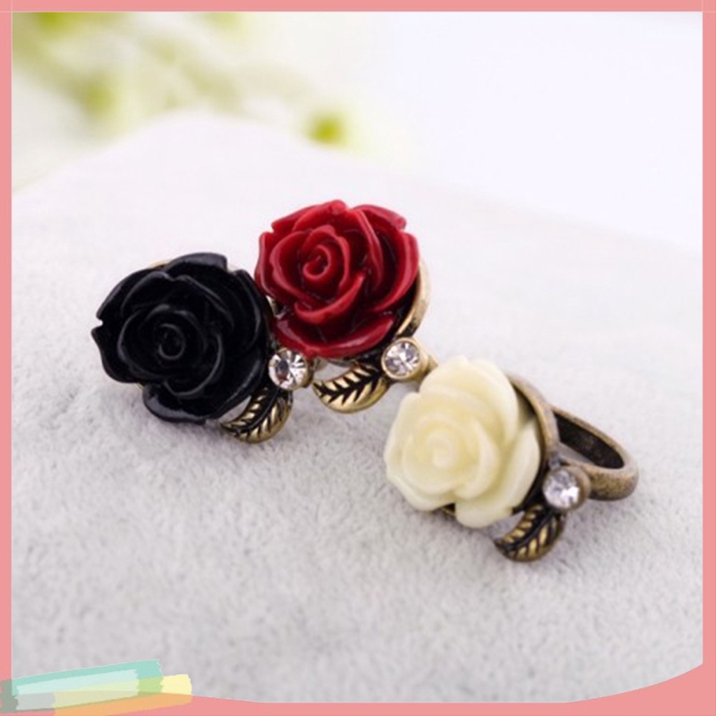 Nhẫn hợp kim mạ bạc trang trí hoa hồng đính đá xinh xắn cho nữ