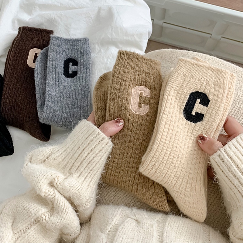 C Đôi Vớ Dày Ấm Áp Mùa Xuân Thu In Chữ Cái net red hot Phong Cách ruiyan MM